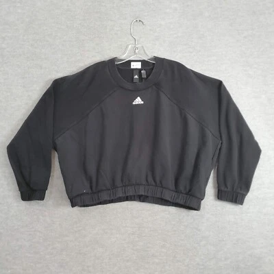 Adidas Women Sweatshirt XL Black Cropped Logo Crew Neck Long Sleeve Pullover - Image 1 of 4