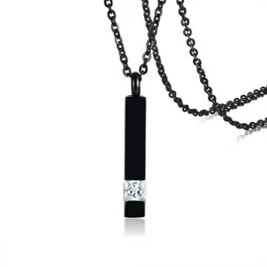 Princess Cut White Cz Pendant Unisex Stainless Steel Black Necklace Can Be Open - Picture 1 of 6
