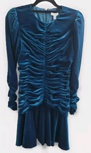 ML Monique Lhuillier L/S Velvet Ruched Cocktail Dress In Ocean Size 6 New - Picture 1 of 14