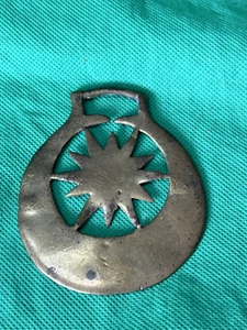 Antique Horse Brass: Crescent Moon Twelve Point Star/Sun Good Patina 3 Getts - Picture 1 of 9