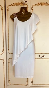 FRANK LYMAN UK 12 Designer Ivory Diamanté Trim Drape Occasion Dress NWT RRP £180 - Picture 1 of 14