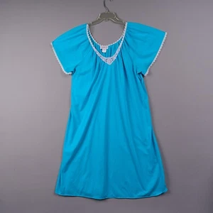 Shadowline Gown Womens 1X Plus Teal Blue Pullover Nylon Sleep Nghtgown Lace Trim - Picture 1 of 8