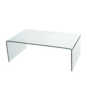 Modern Curved Glass Coffee Table Office Living Room Table Clear Glass Top - Picture 1 of 12