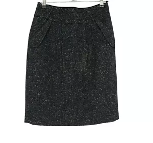 CAbi #738 Straight Pencil Skirt Black Blair Wool Tweed Lined Pockets Womens 6 - Picture 1 of 10