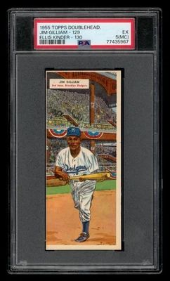 1955 Topps Double Header Set-Break #129-130 Gilliam, Kinder PSA 5 EX (MC) Foto 1 de 3