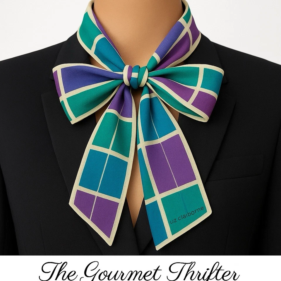 Liz Claiborne Vintage Geometric 100% Silk Scarf Purple Teal Blue 21” x 8” - Image 1 of 4