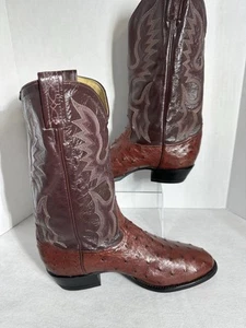 Tony Lama 8825 Men's 11EE Exotic Full Quill Ostrich Leather Boots Oxblood - Picture 1 of 20