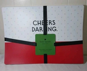 Juego de 4 manteles individuales Kate Spade rojo y blanco navideños rayados “Cheers Darling” - Imagen 1 de 12
