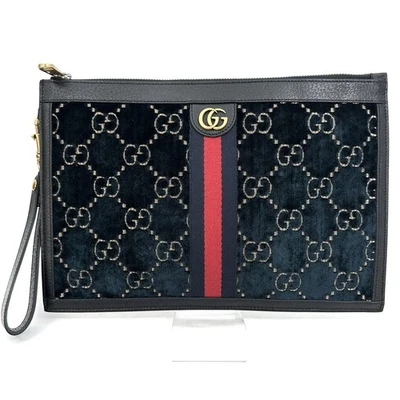 GUCCI GG Velvet Signature Clutch Bag Wristlet Pouch Web Stripe Auth 0187 - Image 1 of 4