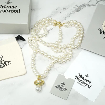 Vivienne Westwood Choker Necklace Pearl Three Drop Gold Orb Bas Relief & Box Set - Image 1 of 4