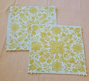Vintage Pottery Barn Pillow Covers 18x18 Light Blue Lime Green Embroidered - Picture 1 of 8