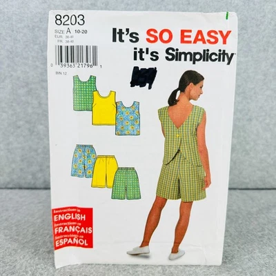 Simplicity 8203 Shorts and Sleeveless Top Back Button Misses Size 10 20 Pattern - Image 1 of 4