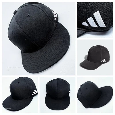 Gorra Adidas Snapback para hombre negra/blanca con logotipo ala plana 6 paneles gorra ajustable nueva con etiquetas Foto 1 de 4