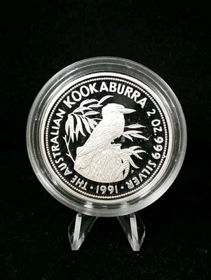 Australia 1991 2 oz plata .999 $10 Cucaburra en cápsula OGP  Foto 1 de 2