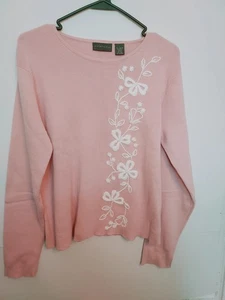 Relativity Damen großer Pullover Langarm Baumwolle Pulli bestickt rosa - Bild 1 von 10