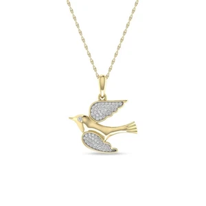 Sparrow Bird Pendant, 0.01 Ctw Natural Diamond Charm Pendant in 10K Yellow Gold - Picture 1 of 7