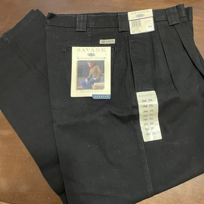 Calça Jeans Masculina Savane 36W 30L Preta Jeans Plissada Frente Ajuste Relaxado Casual - Imagem 1 de 4