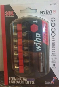 Wiha 70098 8-Piece Terminator Blue Impact Screw Bit Set With Magnetic Bit Holder - Picture 1 of 2