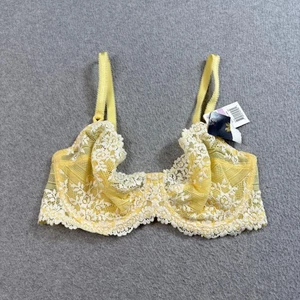 Wacoal Embrace Lace Bra Womens 34D Yellow Sheer Underwire Lingerie Floral NEW - Picture 1 of 11