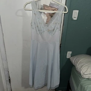 Vanity Fair Nachthemd Gr. 34 blau Nylon Trikot langes Kleid Vintage elegant - Bild 1 von 8