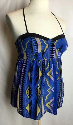 YUMI KIM Anthropologie 100% SILK Blue Sleeveless Bustier Blouse Top Shirt XS - Image 1 of 4