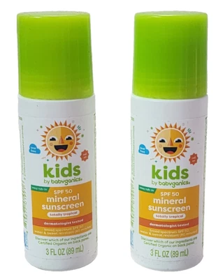 Babyganics SPF 50 детский минеральный солнцезащитный роллер мяч, полностью тропический, 3 унц, 2-PK - Изображение 1 из 4