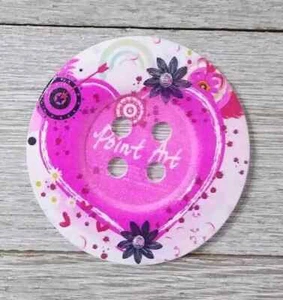 heart large wood sewing button crafts 4 holes 1 1/2 inch pink white USA seller - Picture 1 of 2