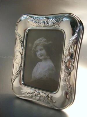 Marco de fotos Art Nouveau con marco de plata maciza 925 parte posterior de madera de ley caoba (M1) Foto 1 de 4