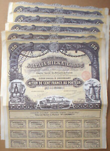 5 x S.A. Joltaia - Rieka (Krivoi Rog) 100 Francs 1899 uncancelled + coupons