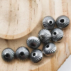 Navajo Corrugated Saucer Pearl Beads 9x5.6mm .925 Sterling Silver Spacer 5pcs - Picture 1 of 3