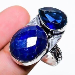 Sapphire(Simulated), Blue Topaz Gemstone Ethni Jewelry Ring Size 11 Christmas A1