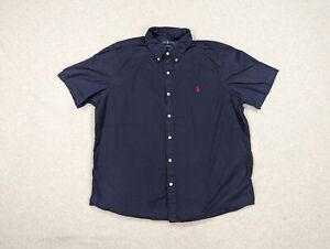 Ralph Lauren Polo Shirt Mens Extra Large Navy Blue Feather Weight Twill Red Pony