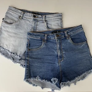 Rusty Denim Short Bundle x2 Womens 8 High Waisted Cut Off Stretch Beach Surf - Picture 1 of 21