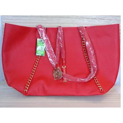 Bolso de Hombro Badgley Mischka Grande Acentos de Cadena Cuero Vegano Guijarro Rojo Foto 1 de 4