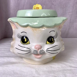 Vintage Cat Cookie Jar Miss Priss Style Hand Painted with Lid Unique - Picture 1 of 13