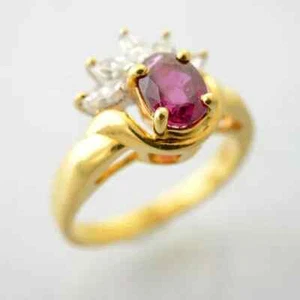 Natural Red Ruby & Diamond 18K (750)Yellow Gold Ring Sz 6.75 / 5.7 Grams/ SDC - Picture 1 of 12