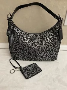 Coach Leopard Ocelot Metallic Hobo Handbag 14302 Black Silver Gray Purse - Picture 1 of 14