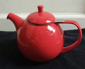 FORLIFE CURVE Tea Pot Pretty Deep Red Ceramic Removable Steel Infuser Holds 24oz - Picture 1 of 18