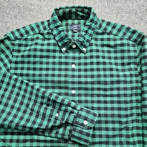 J. Crew Oxford Flannel Shirt Men’s Sz M Plaid Green Black Button Down Cotton - Picture 1 of 9