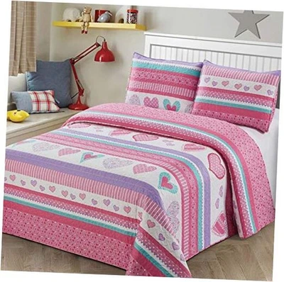 Colcha Edredón Tamaño 2 piezas Niños/Adolescentes Corazones Rosa Púrpura/Lavanda Doble Corazón Rosa Foto 1 de 2