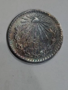 1921 - Mexico One Un Peso Silver Ley 720 - Toned-Coin Circulated Key Date - Picture 1 of 11