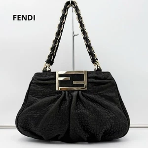 Fendi Mia Chain Shoulder Bag FF Hardware Black Leather Authentic Vintage Women's - Picture 1 of 24