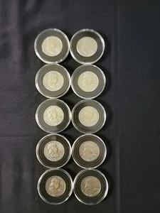 LOT OF 10 FRANKLIN 90% SILVER HALF DOLLARS 1963 Nice Set - Picture 1 of 10
