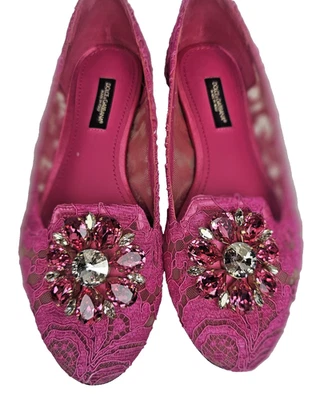 Dolce & Gabbana Rosa Encaje Cristal Planos Talla 35 Hecho en Italia Foto 1 de 4