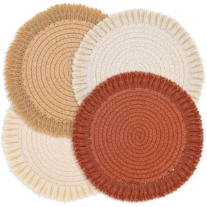 13 Inch Fall Round Cotton Placemat Set of 4 Boho Placemats Table Mats Woven W... - Picture 1 of 7