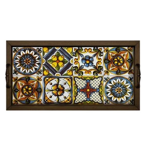 Anatolian Mosaic Tray Handmade Wooden Serving Tray with Ceramic Tiles Gift - Picture 1 of 8