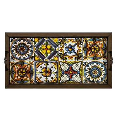 Anatolian Mosaic Tray Handmade Wooden Serving Tray with Ceramic Tiles Gift - Image 1 of 4
