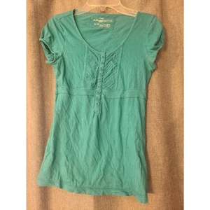Teal Y2K Aeropostale Button-Front Tee Girls Medium - Picture 1 of 4
