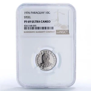 Paraguay 10 guaranies Republic Coinage Cow Head PF69 NGC NiSteel coin 1976 - Picture 1 of 3