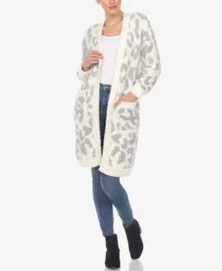 White Mark Plus Size Leopard Print Open Front Sherpa Cardigan Women's 2XL/3XL - Picture 1 of 14